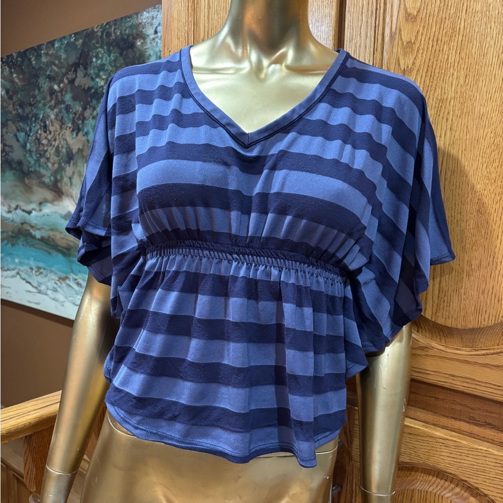 Rewind Navy Striped V-Neck Blouse